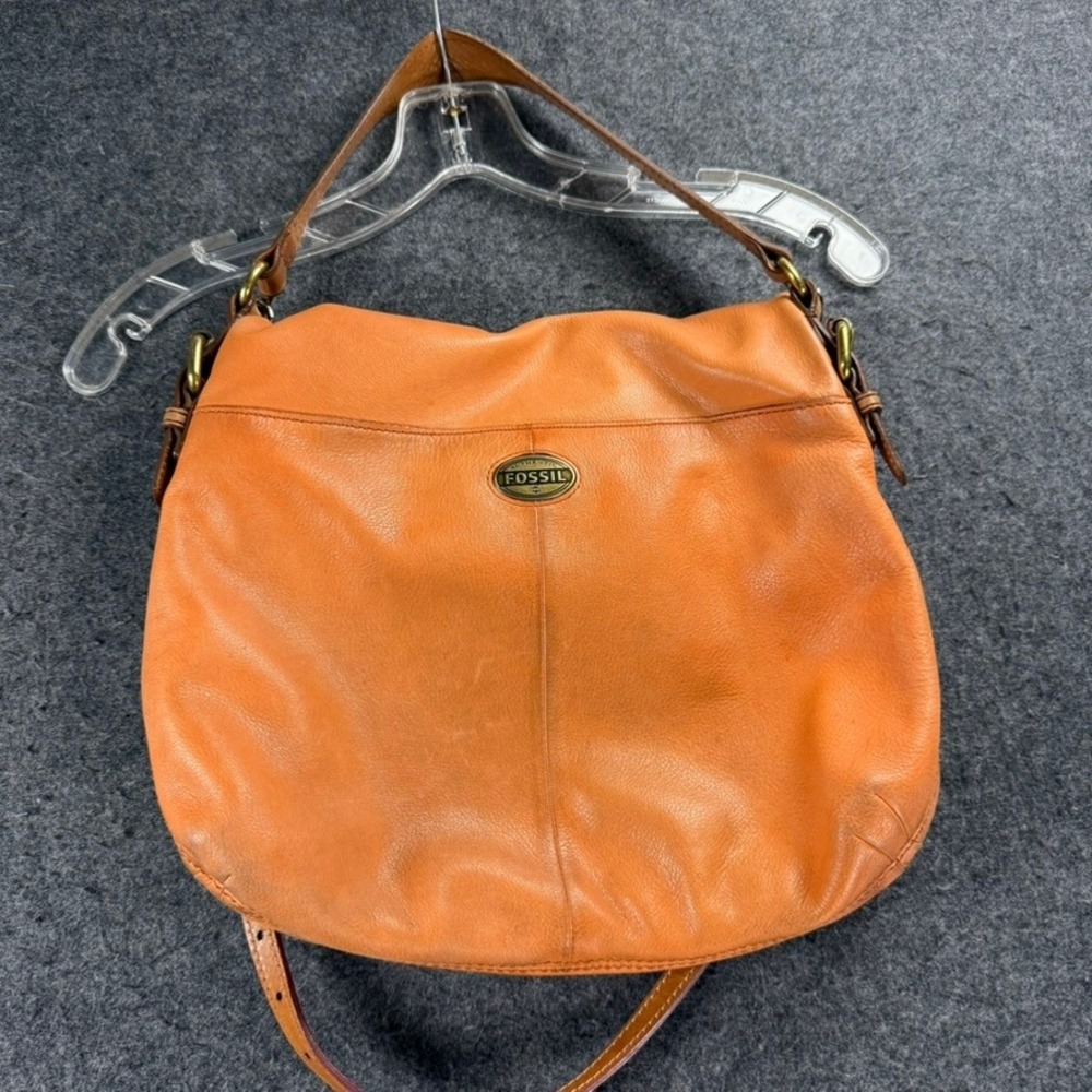 Fossil Leather Crossbody Hobo Shoulder Bag Tan Cognac Boho Slouchy Purse